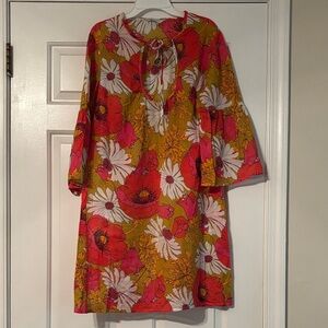 Floral Print Dress with Pink and Orange Accents